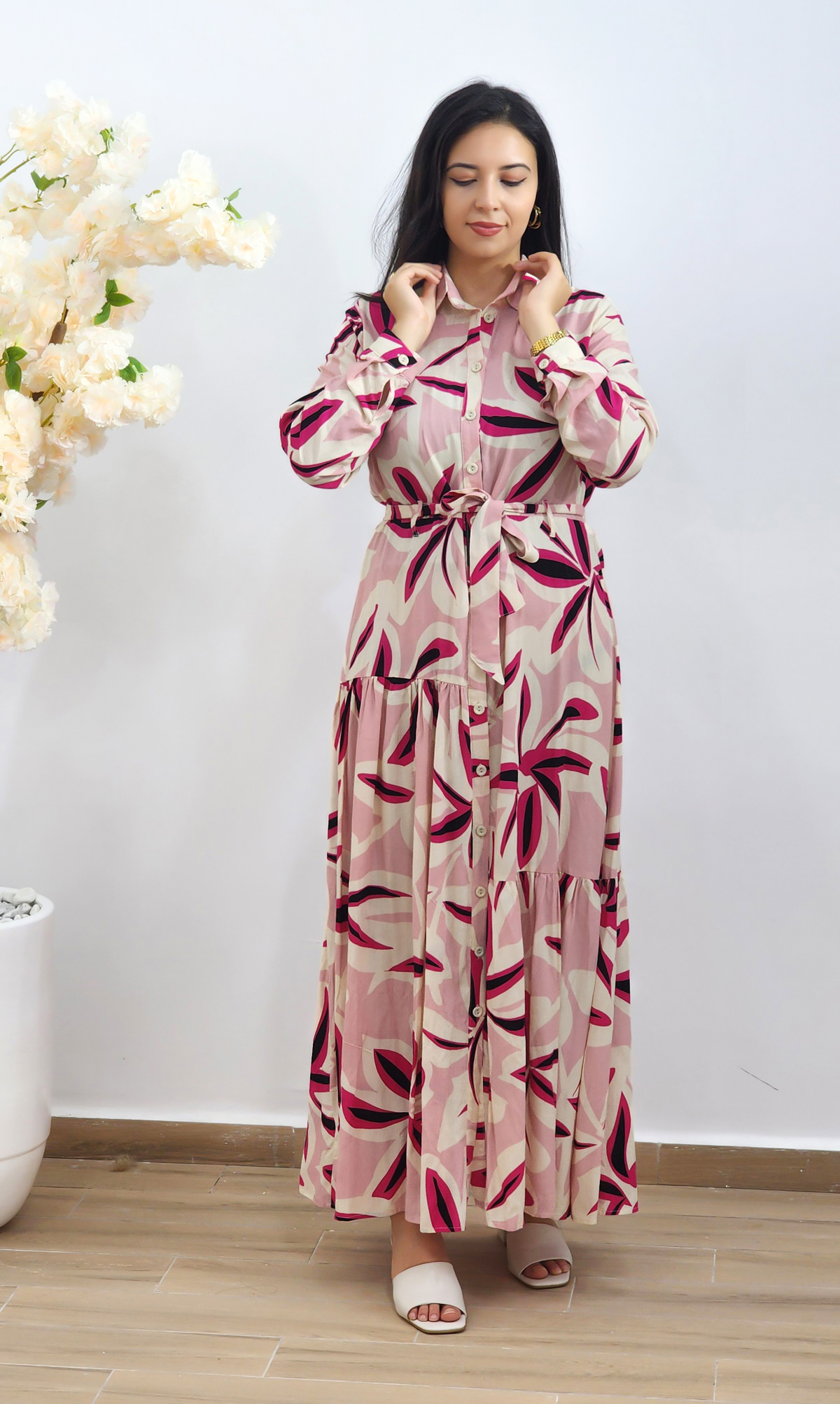 Robe longue avec volant